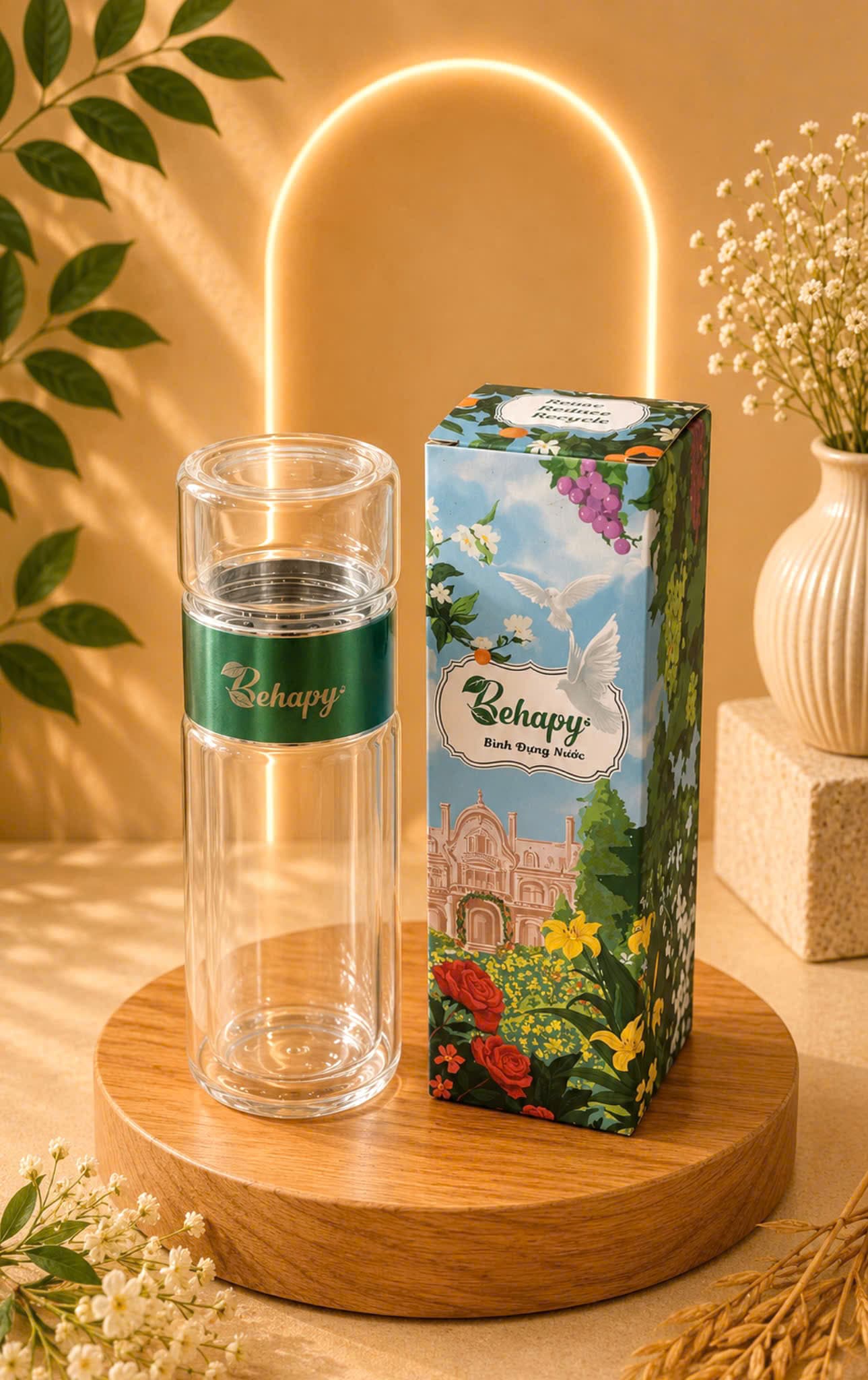 Bình Thuỷ Tinh Hai Lớp Behapy - 400ml
