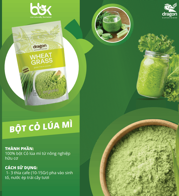 Bột cỏ lúa mì hữu cơ Dragon Superfoods