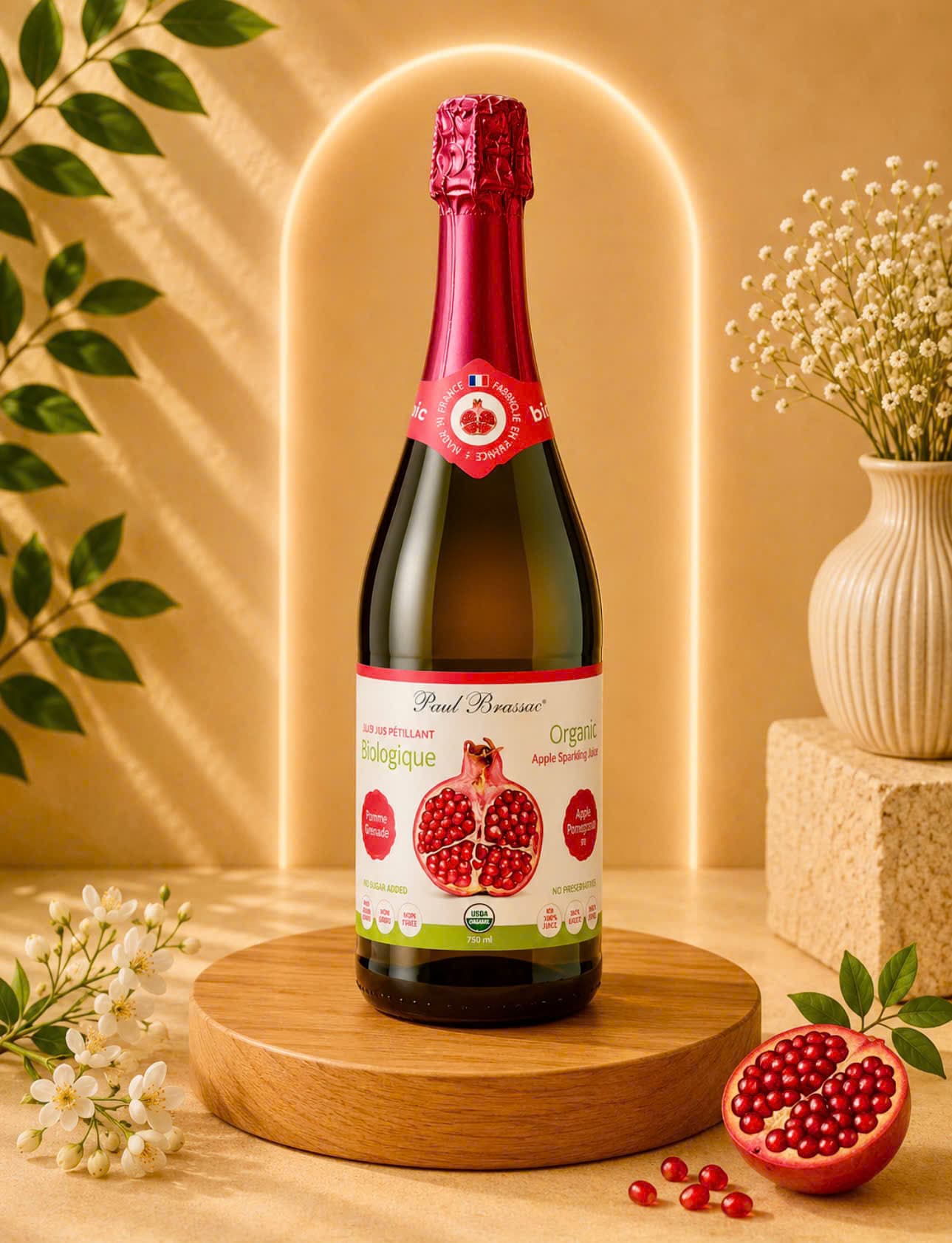 Nước Táo Lựu Hữu Cơ Có Ga Paul Brassac 750ml