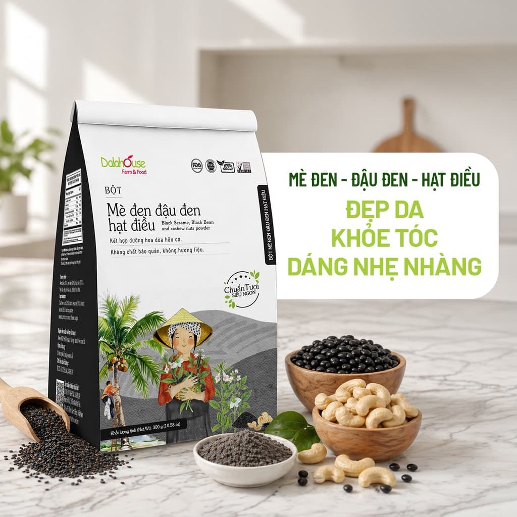 Bột Mè Đen Đậu Đen Hạt Điều Có Đường - Túi 300g
