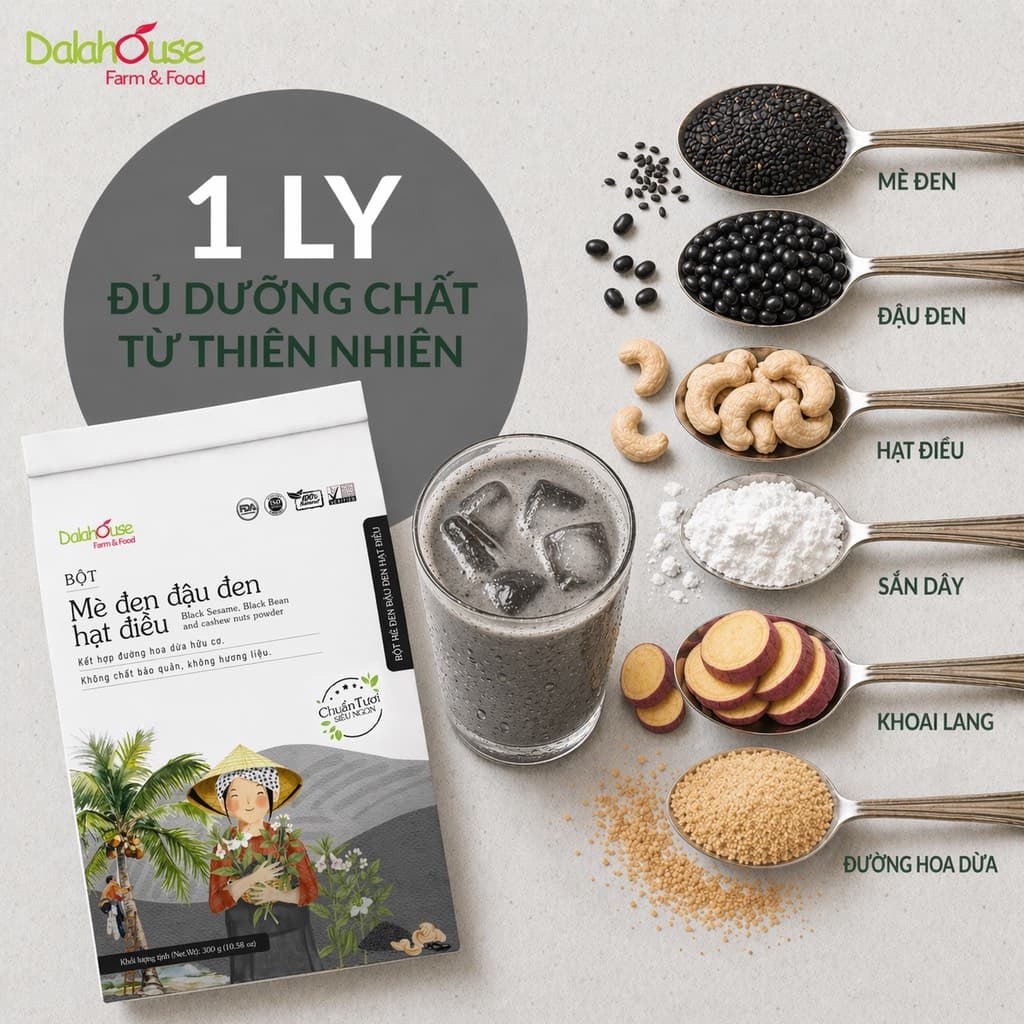 Bột Mè Đen Đậu Đen Hạt Điều Không Đường - Túi 300g