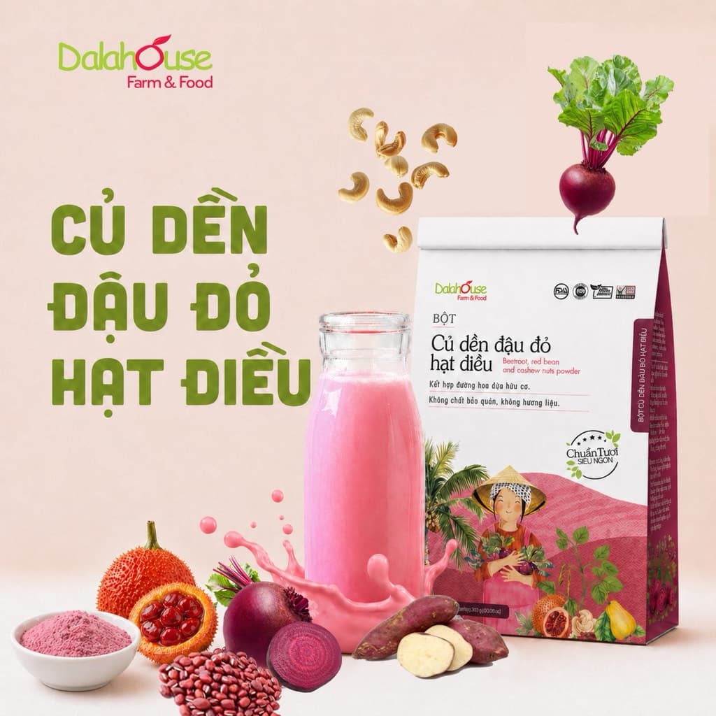 Bột Củ Dền Đậu Đỏ Hạt Điều - Túi 300g